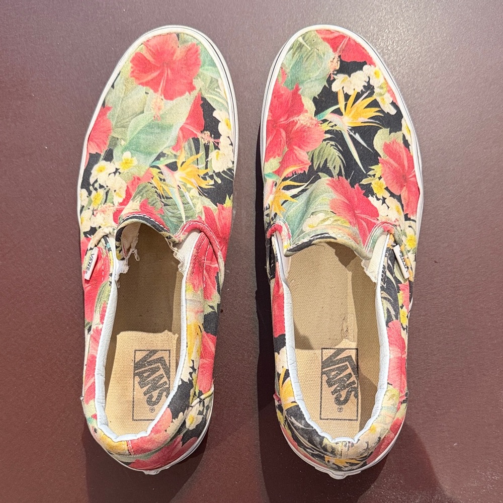 Vans Men’s Tropical Floral Slip-On Sneakers - Red, Black and Yellow
